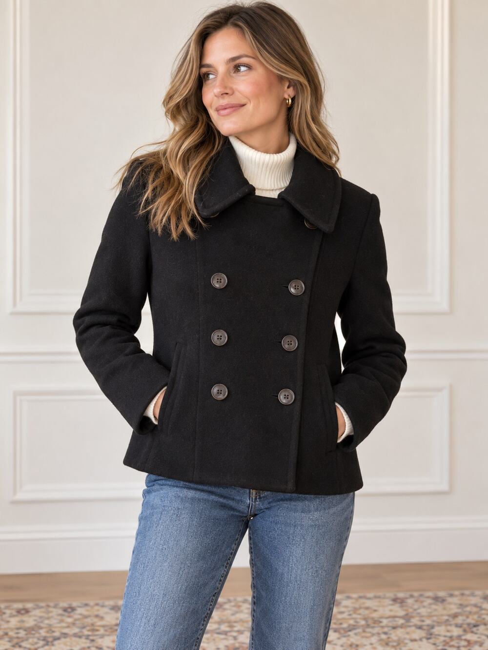 J.Crew Women's SZ P10 Peacoat Wool by Nello Gori 100% Wool Short Peacoat Black